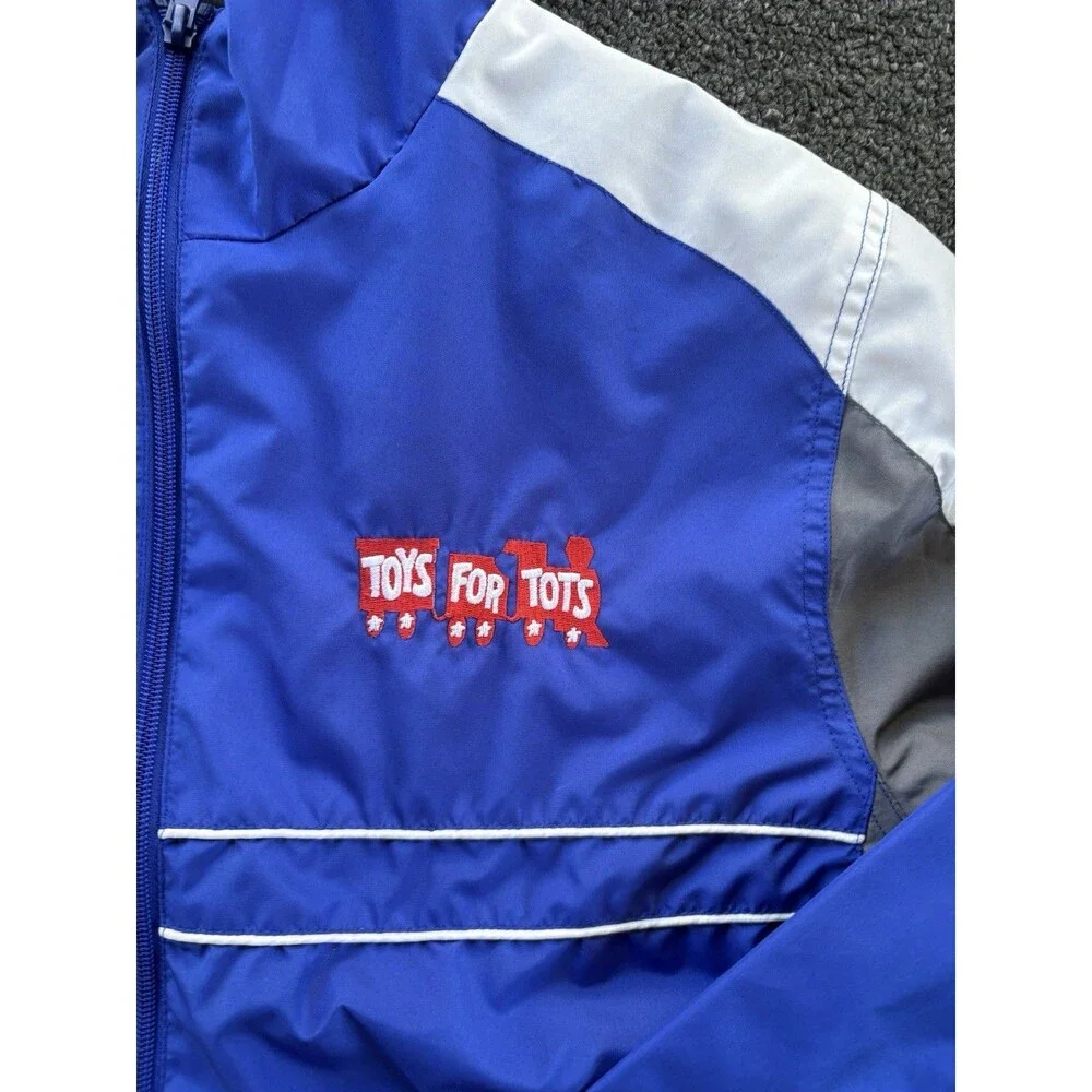 Reebok Men’s Large Blue Gray Windbreaker Track Jacket Toys For Tots Embroidered